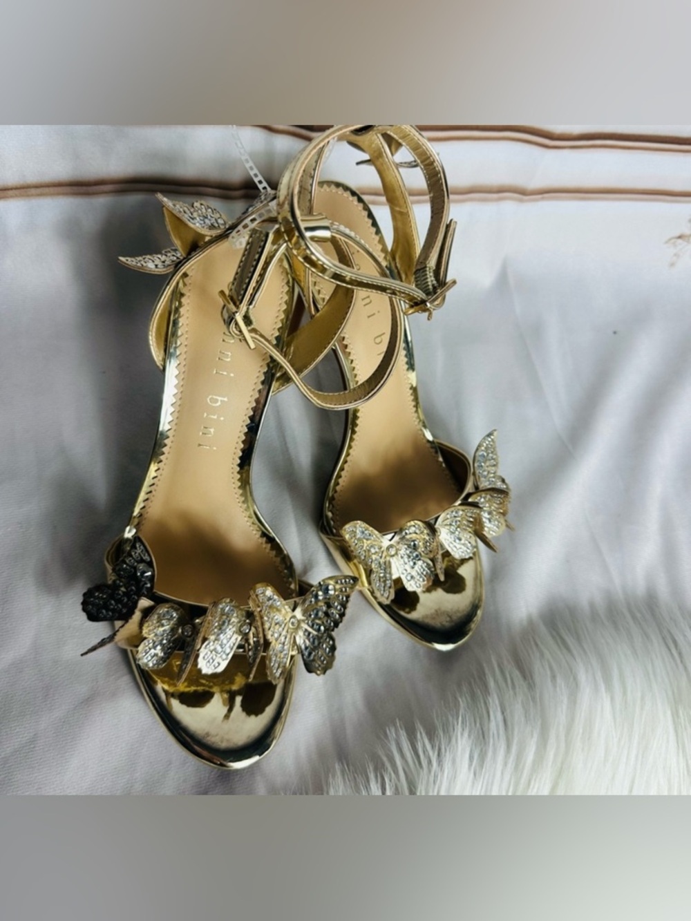 Rose Gold Butterfly Embellished High Heel Sandals - Picture 4 of 7